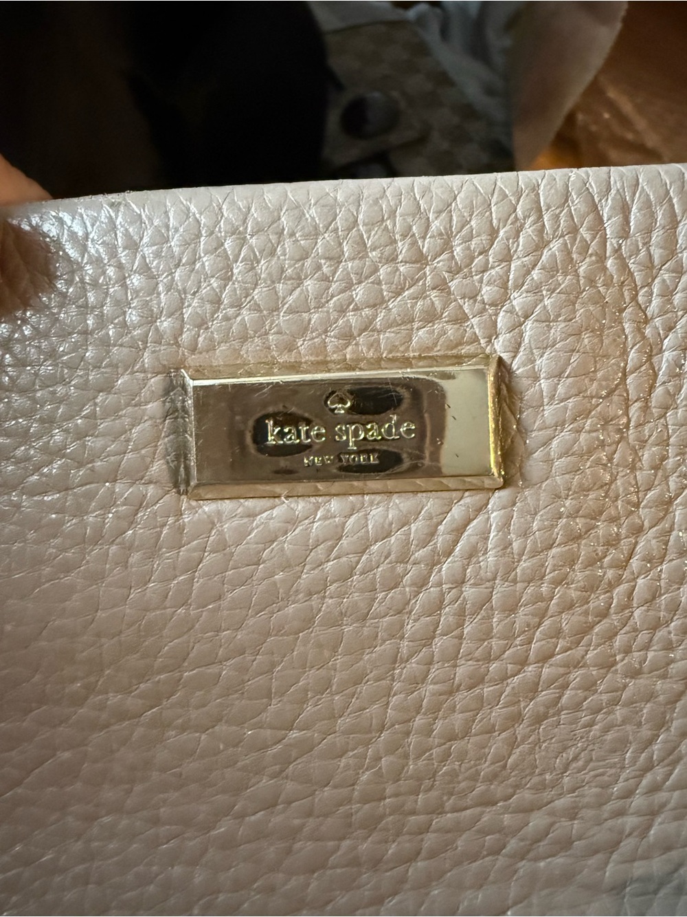 kate spade Blush Pebbled Leather Tote with Gold Plaque